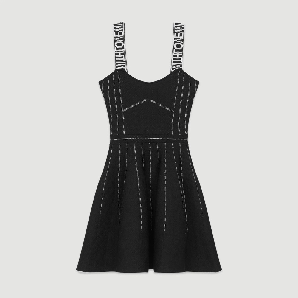 Maje Relief Reversible Skater Dress In Black